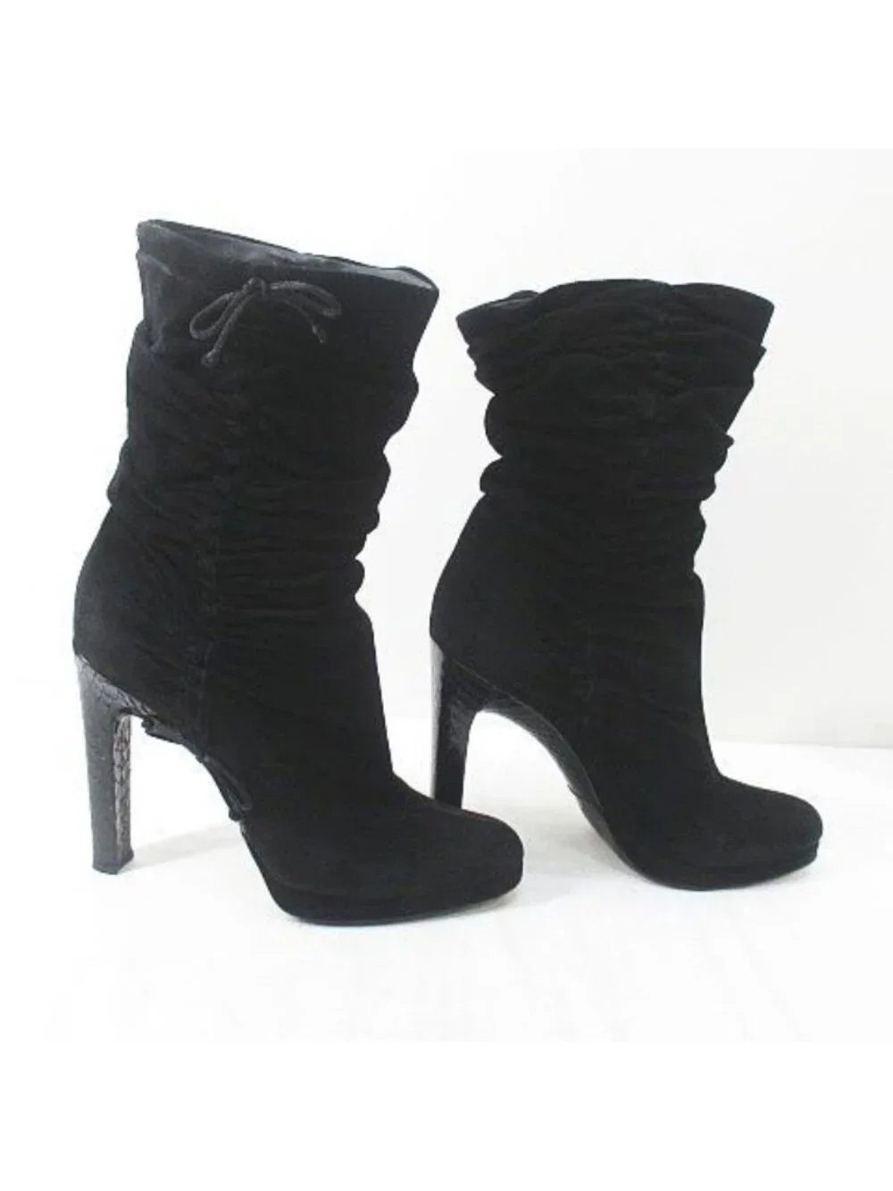 Gucci Middle Boots Side Gathered Ribbon Black Suede 38 - Picture 4 of 8